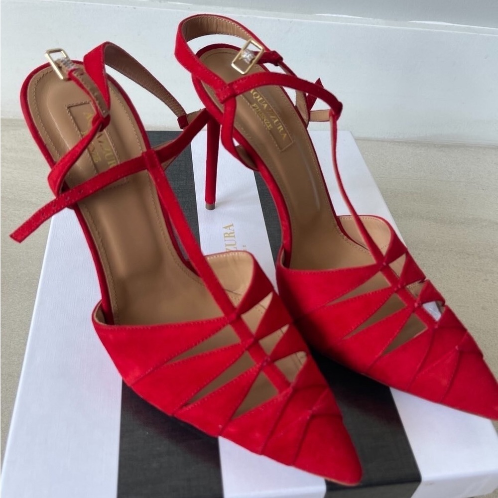 Red Aquazzura heels never worn